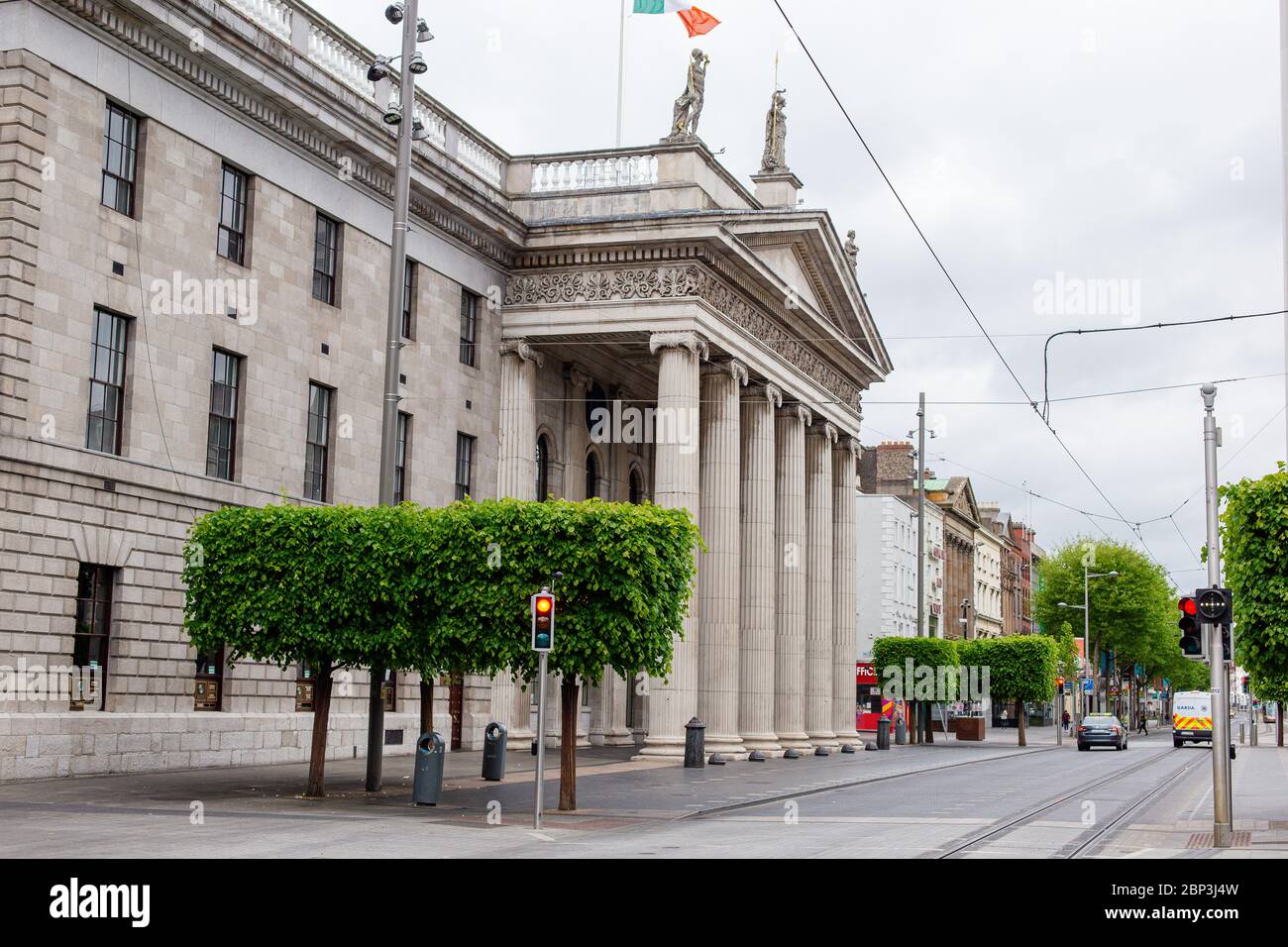 Dublin, Ireland. May 2020. Limited footfall and traffic on O`Connell St in Dublin as shops and businesses closed due to Covid-19 pandemic restrictions Stock Photo